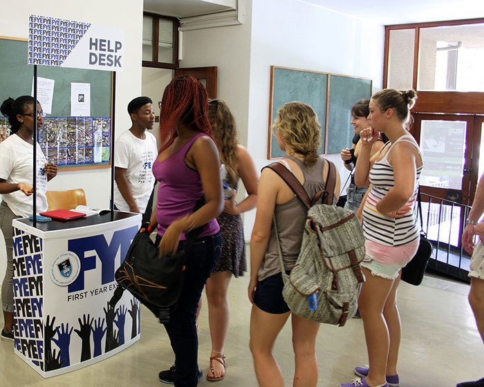 One of the help desks dotted around campus at the beginning of the year, to help new students settle into campus life.