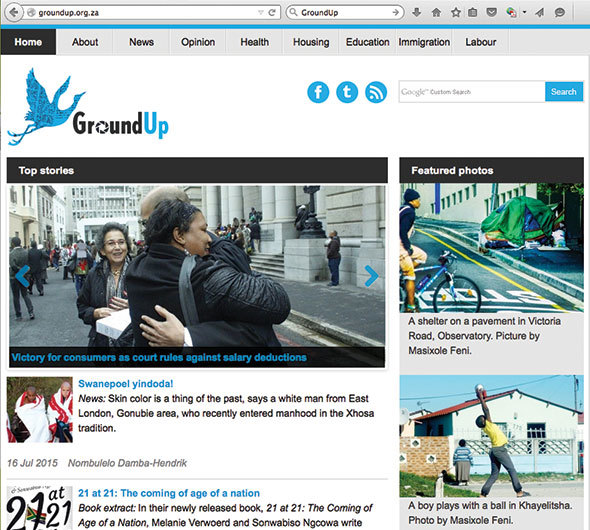 Screenshot of GroundUp's homepage.