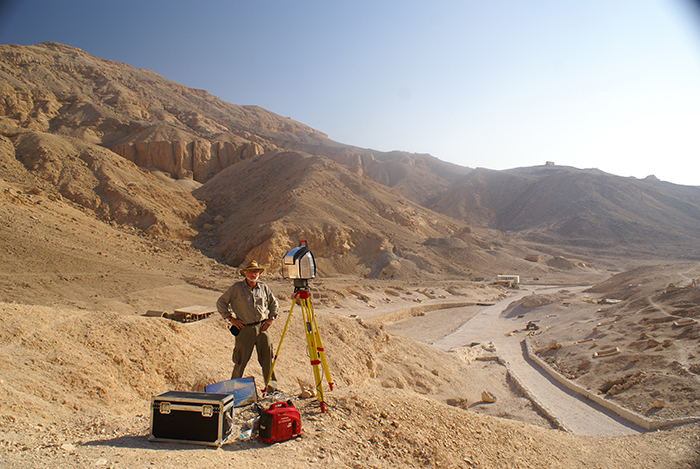 Emeritus Prof Heinz Rüther laser scanning at the Luxor, a city in Egypt that includes the Valley of the Kings and the Valley of the Queens.