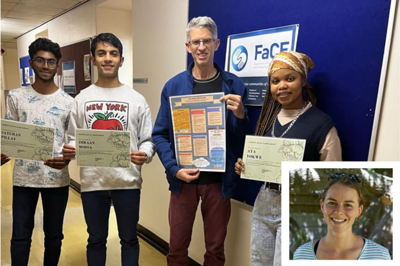 Members of the Faculty of Heath Sciences’ Planetary Health Report Card (PHRC) Team, Sayuran Pillay, Imraan Moosa, James Irlam (Senior Lecturer), Aya Yokwe and Céline Gravenor (insert).