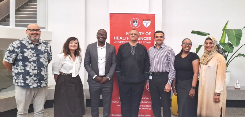 Best publication awardees standing with Faculty Health Sciences Dean, Associate Professor Lionel Green-Thompson. From left: Assoc Prof Marc Hendricks; Assoc Prof Esmita Charani; Dr Vitaris Kodogo; Assoc Prof Lionel Green-Thompson; Assoc Prof Ali Esmail, Ms Lwanda Buthelezi; Ms Fadia Gamieldien