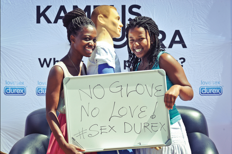 If you connect, protect: Asanda Mini (left) and Chwayita Ntwasa convey an unambiguous message about safe sex.