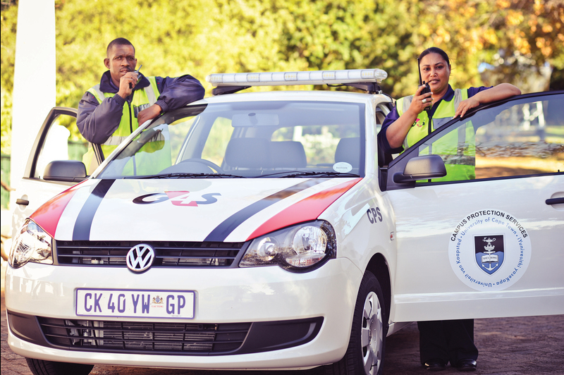 Crime fighters: Security contractor G4S has introduced four new branded security vehicles to patrol campus. In picture with one of the vehicles are crime prevention officers Lindelani Tyhilana and Sherryle Cupido.