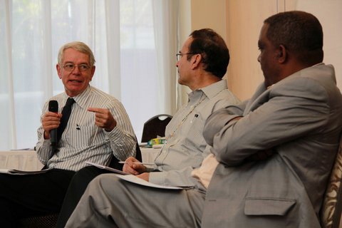 Finding solutions: (From left) Deputy Minister of Public Works, Jeremy Cronin; Dinesh Jain, Joint Secretary, Ministry of Rural Development, India; and, Berhanu Washie Director, Productive Safety Nets Programme, Ethiopia during the session: Lessons from development policy and praxis: South Africa, India and Ethiopia. (Picture by Liam Cornell)