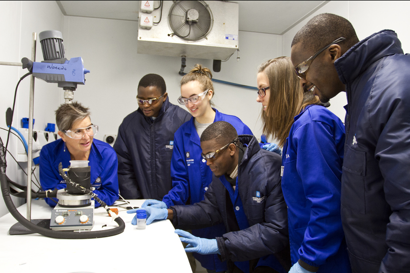 Professor Alison Lewis and Jemitias Chivavava with postgraduate students Genevieve Harding, Senzo Mgabhi, Benita Aspeling and Cledwyn Mangunda.