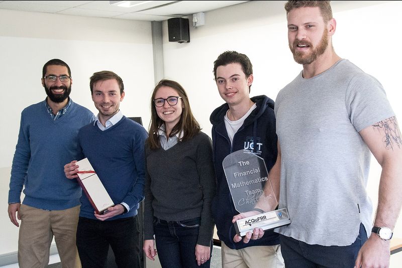 (From left) Professor Rodrigo Targino (FGV Brazil), Yann Guguen (UCL), Danielle Crawford (UCT), Cian Cullinan (UCT), Ralph Rudd (UCT)