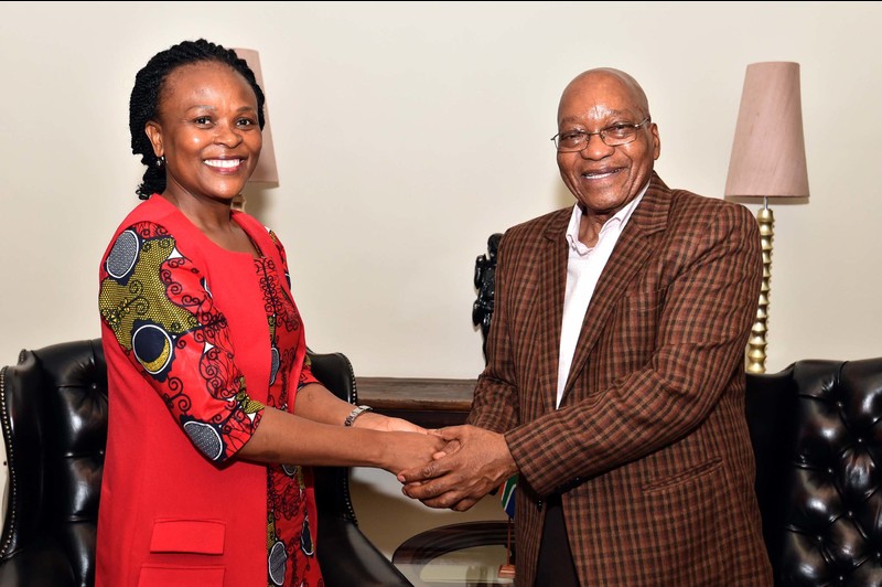 President Jacob Zuma meets Public Protector Busisiwe Mkhwebane, 13 Dec 2016. Photo <a href="https://www.flickr.com/photos/governmentza/30776883254" target="_blank">Government ZA via Flickr</a>.