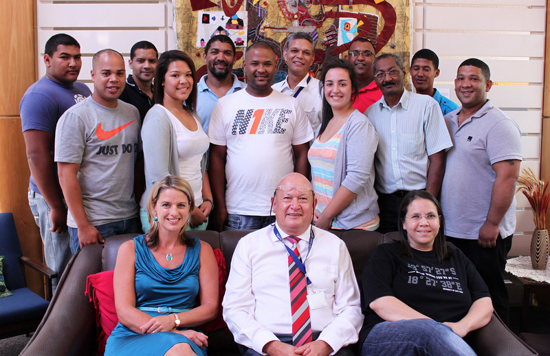 The new Classroom Support Services Team: (From left, back) Stefan Philander, Rory Thomas, Mark Neutt, Shaheed Clark, Deon Alexander, and Franco Groenewald . (Middle) Garth Herman, Emma Peters, Clint Oliver, Nicole Thompson, John Crow, and Denzil Manel. (Front) Kira Chernotsky, Sakkie Janse van Rensburg, and Roshan Harneker.