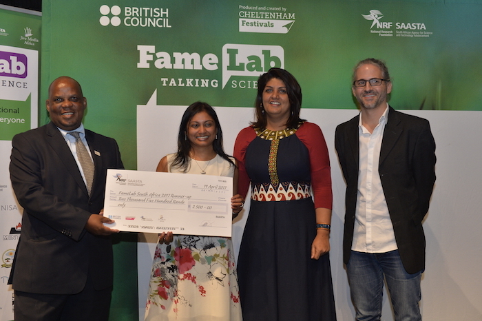 Dr Jabu Nukeri from SAASTA (first left); Dr Sheetal Silall (second from left) Ms Anisa Khan from the British Council (second from right) and Mr Robert Inglis from Jive Media Africa (far right).