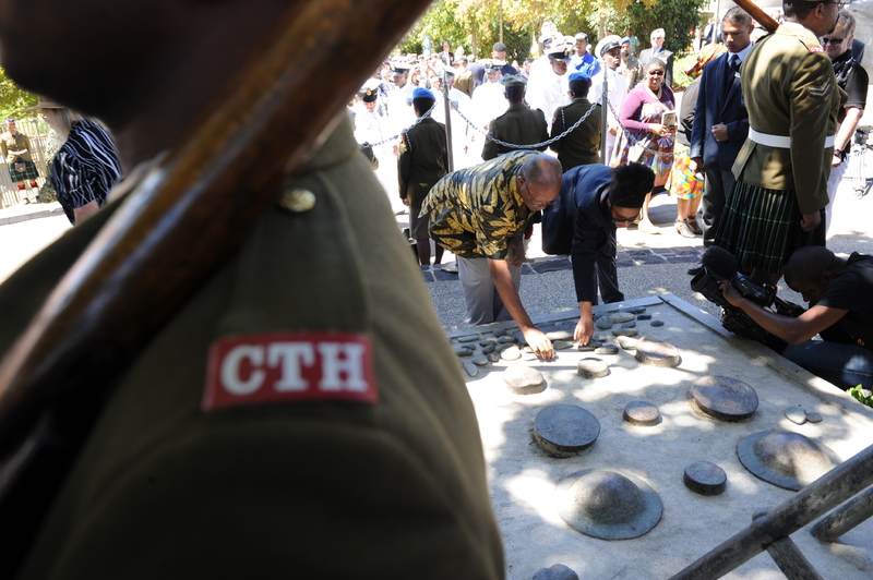 Laying stones last year at the Mendi Memorial to commemorate the men who gave their lives when the SS Mendi sank in the English Channel.