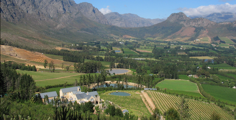 The Franschhoek valley in the Western Cape.