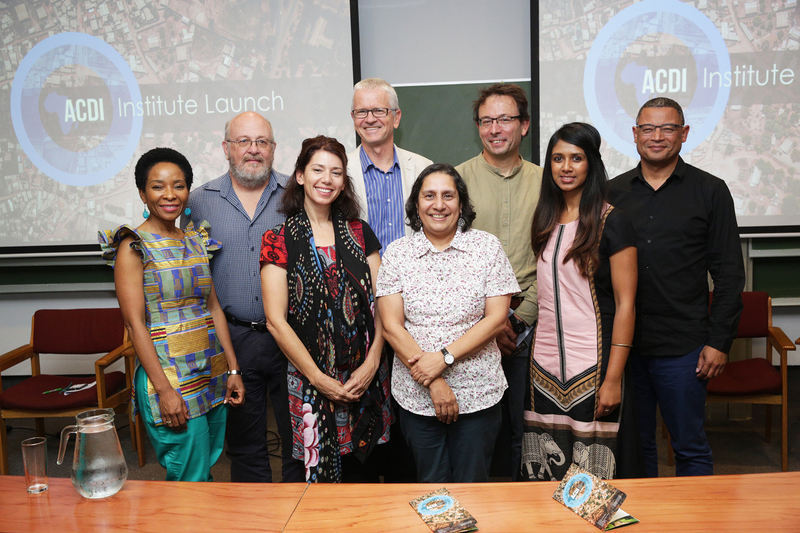 Photographed at the recent launch of the ACDI were (from left, back) Prof Mamokgethi Phakeng, Prof Bruce Hewitson, Prof&nbsp;Harald Winkler, Prof Mark New and Prof Edgar Pieterse; and (from left, front) Dr Mandy Barnett, Tasneem Essop and Kirtanya Lutchminarayan.