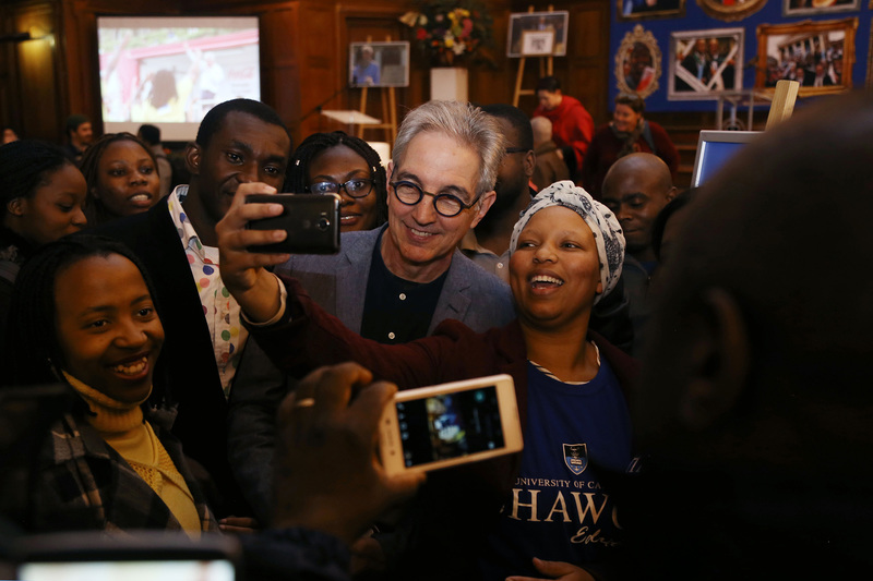 Dr Max Price surrounded by a sea of students who took one last opportunity for a selfie with the VC before he takes his leave of the institution on 30 June.