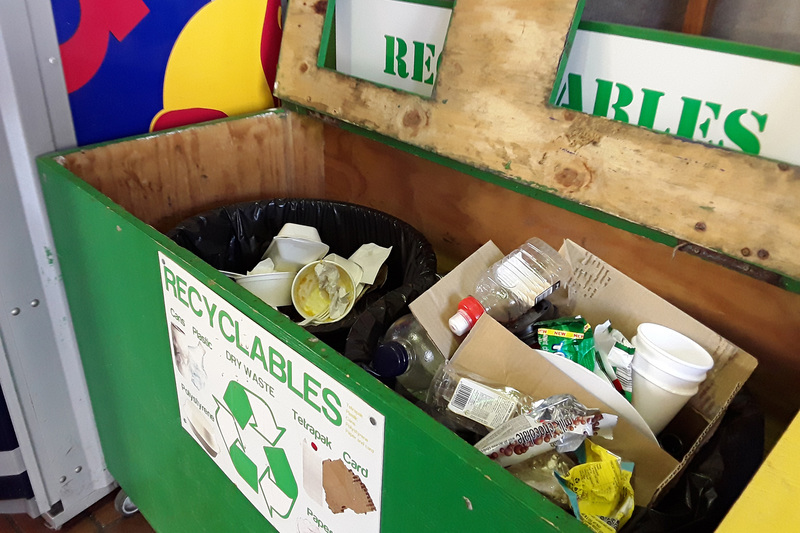 Most of UCT’s waste is contaminated. These bags are headed for a landfill, despite the many recyclables among the discarded food. 