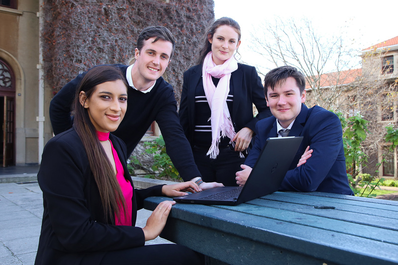 The winning hackathon team members are (from left) Nasiha Ally, Zack Zornitta, Natasha Oates and Ryan Tripod.