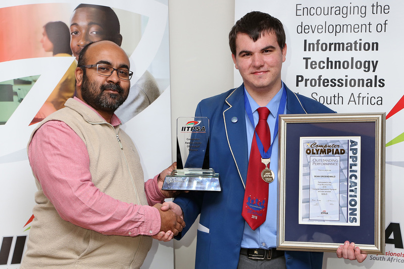 Gold medal winner Sean Groenewald celebrates with Hussein Suleman, associate professor in UCT’s Department of Computer Science.