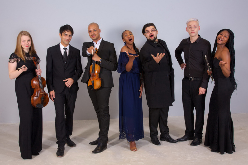 South African College of Music students (from left) Uliana Alekseev (viola), Shaheel Kooverjee (pianist), Joshua Louis (violin), Sinesipho Funo (soprano), Keanan Lyle Mitchell (tenor), Ian Bothma (pianist), and  Lihle Mabhula (flute).