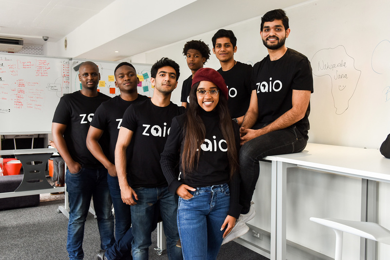 The faces behind Zaio are (back from left) Mvelo Hlophe, Thando Hlongwane, Asif Hassam, Mihlali Xozwa, (front from left) Ntuthuko Mpaku, Akhil Boddu and Harjot Singh.