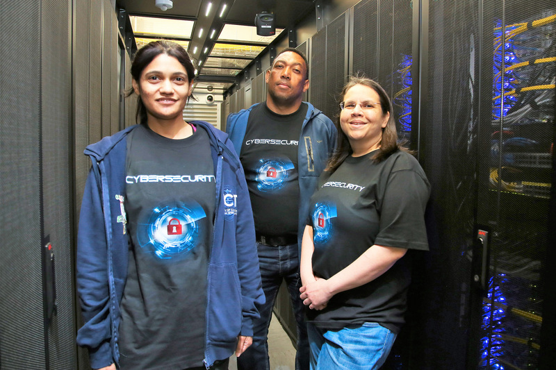UCT’s cybersecurity team are (from left) senior systems engineer Jamiela Dawood, senior technical specialist Michael Michiel, and Roshan Harneker, senior manager for Information and Cybersecurity Services.