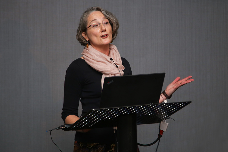 Olivia Bina, a principal researcher at the Institute of Social Science at the University of Lisbon, and adjunct assistant professor in the Department of Geography and Resource Management at the Chinese University of Hong Kong, delivers her keynote address.