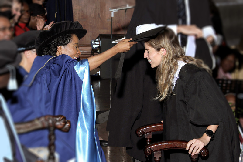 VC Prof Mamokgethi Phakeng caps Nicola Steinhaus at the December 2018 graduation.