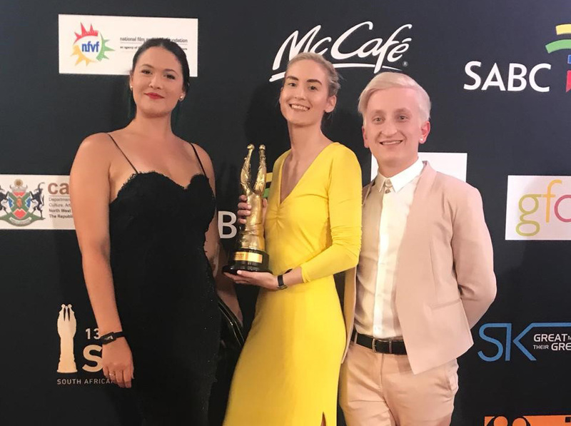 Collecting their SAFTA for Best Student Film 2019 are (from left) director Robyn Palmer and co-editors Erin Macpherson and Michael Dawson.