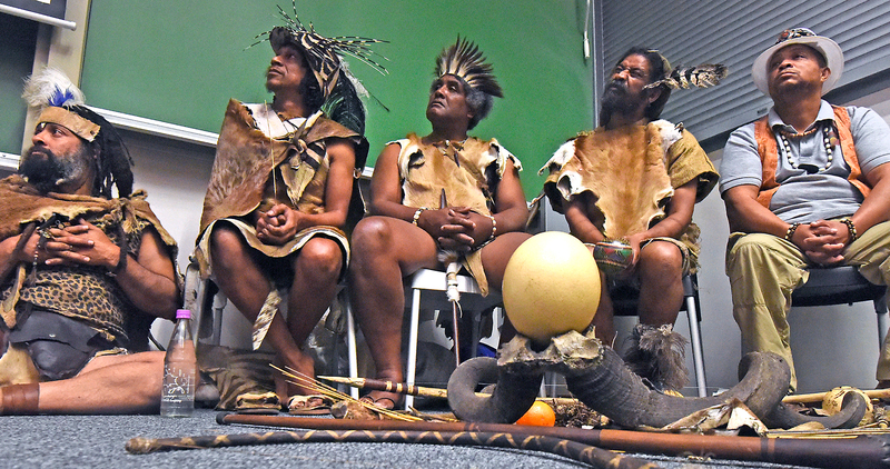 Khoisan activist Bradley van Sitters (second from left) was one of two guest speakers who discussed the future of Khoekhoegowab, the indigenous Khoisan language, at CHED’s Africa Day celebration, part of UCT’s Africa Month programme.