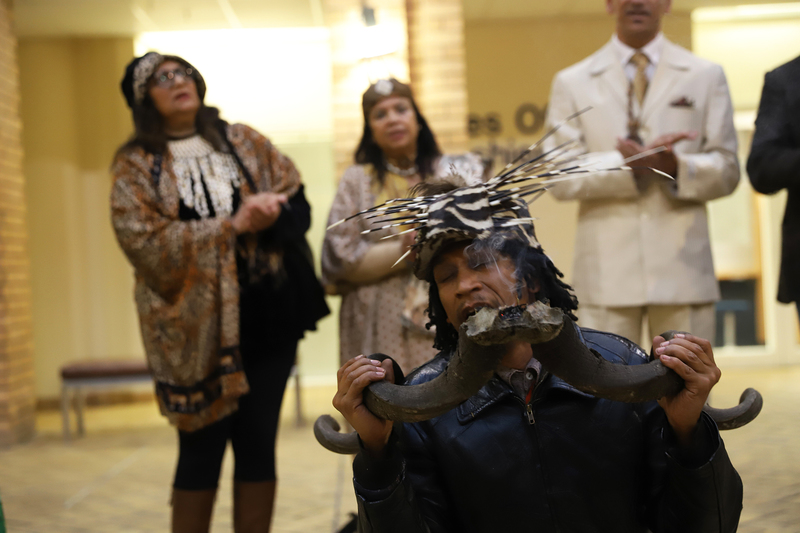 Khoe activist Bradley van Sitters performs a cleansing ceremony before the start of the inaugural Khoekhoegowab language short course at UCT. Van Sitters is one of the course teachers.