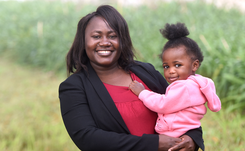 Mildreat Muroyiwa with Baby MCom, 22-month-old Imani, who was her constant companion throughout her Master’s studies.
