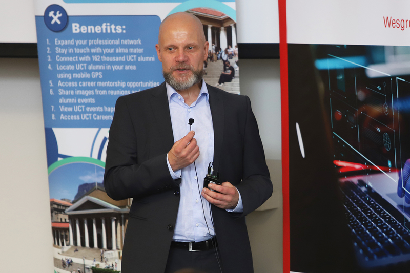 Prof Thomas Franz welcomes staff, students, alumni and guests to the 50th anniversary symposium of the Division of Biomedical Engineering.