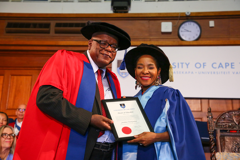 Prof Jonathan Jansen was awarded a Doctor of Education (honoris causa) from UCT, presented by VC Prof Mamokgethi Phakeng at this morning’s humanities graduation.
