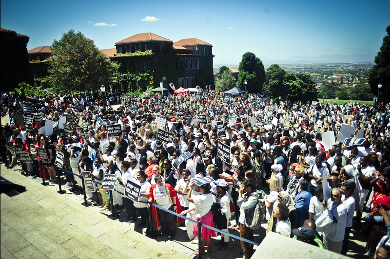 Colours of protest: Red for outrage, black for mourning and white to express solidarity in demanding a South Africa unstained by violence. These were the predominant colours as the UCT community, led by the senior leadership group and the Students' Representative Council, marched today to protest violent crime against women.