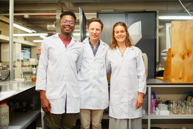 Civil engineering master’s candidate Vukheta Mukhari (left), in the Faculty of Engineering & the Built Environment, was one of a handful of young global graduates invited to present at the Design Indaba. Pictured with him are his supervisor, Dr&nbsp;Dyllon Randall, and master’s graduate Suzanne Lambert.