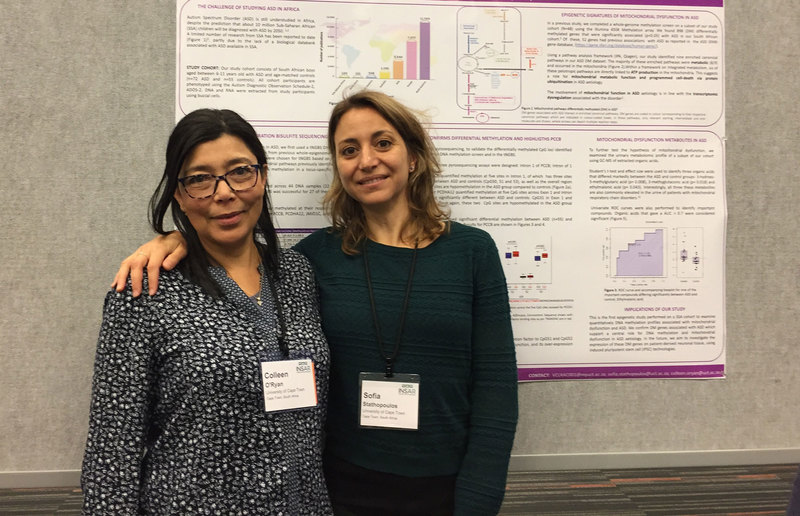 Colleen O’Ryan (left) and Sofia Stathopoulos at a 2019 autism (INSAR) conference. 