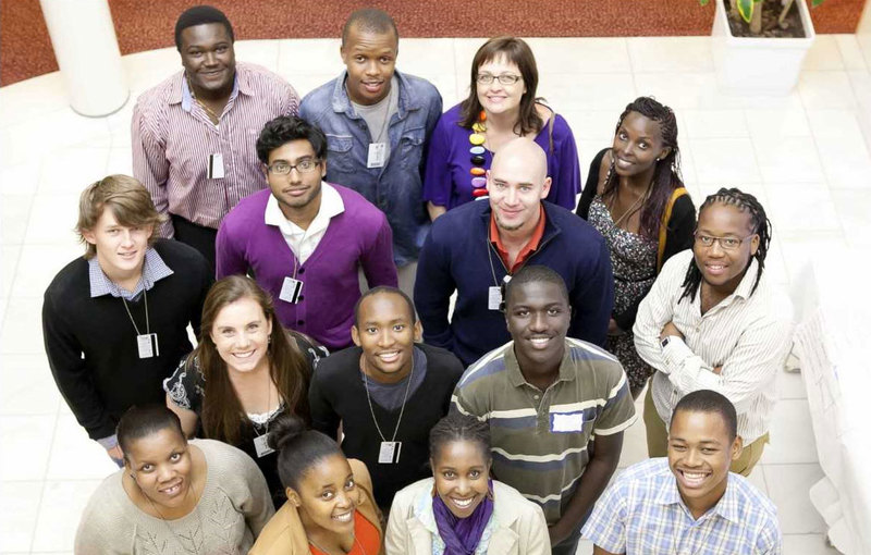 Sean Abrahams (third row from front, second right) has been working to support students in residence through the recently launched Study Buddy pilot programme. He was photographed with former and current residence leaders and staff of the Residence Life Division.