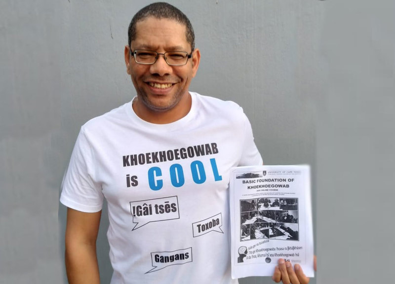 UCT launched the country’s first certified foundational Khoekhoegowab language short course, presented online due to COVID-19 and to extend its reach to communities in remote regions. Pictured here is Glen Snyman, who attended the first UCT Khoekhoegowab online course.