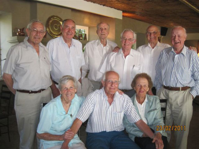 Alumna Margaret Elsworth (seated front left), who graduated in 1953 alongside Dr Stuart Saunders (standing far right), pictured at a class reunion in Observatory in 2011.