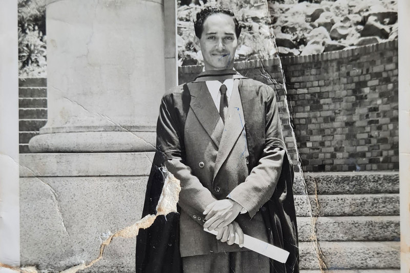 Gordon ‘Goy’ Herbert at graduation on 9 December 1955. He was one of only five ‘Cape coloured’ students chosen to study at UCT – but only after hours, once the white students had left.