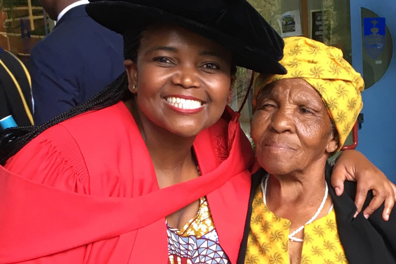 Phumla with her grandmother who came especially from the Eastern Cape for Phumla&rsquo;s PhD graduation in 2017.