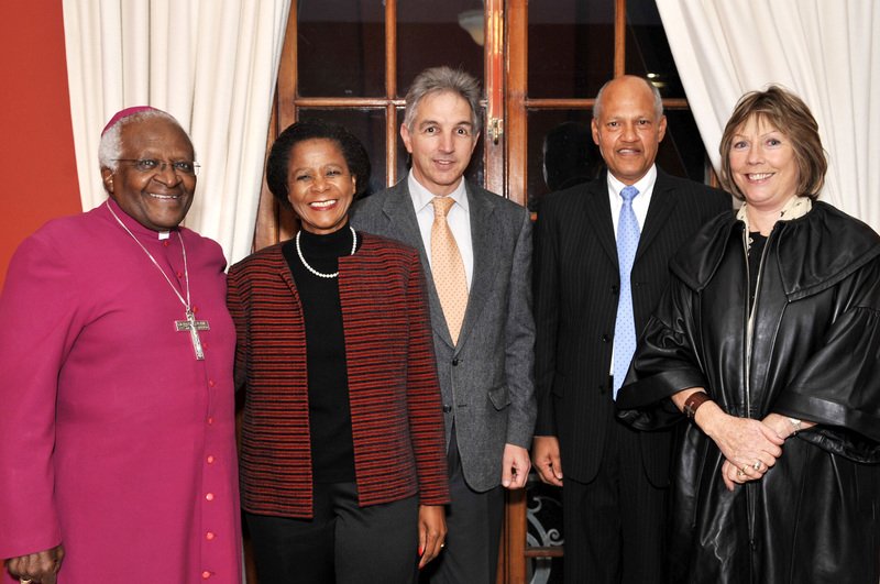 First day: VC Dr Max Price (centre) with Archbishop Emeritus Desmond Tutu, Dr Mamphela Ramphele, Prof Wilmot James and Heidi Holland.