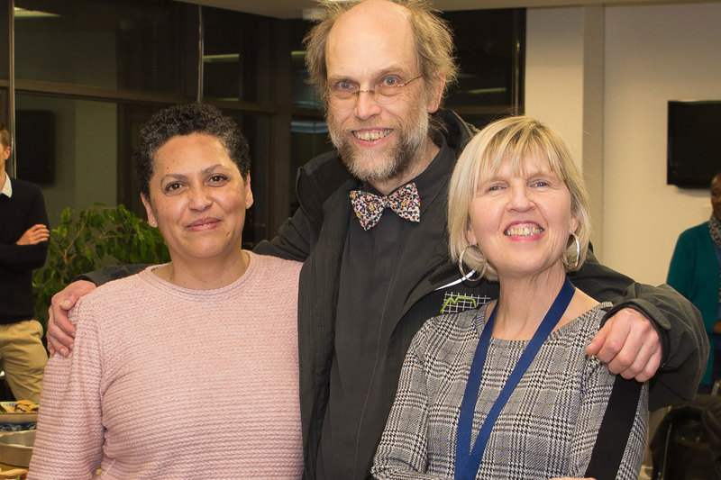 Celebrating DataFirst’s 21st birthday are Prof Martin Wittenberg (centre); Lynn Woolfrey, DataFirst’s manager (right); and Alison Siljeur (left), office and web administrator.