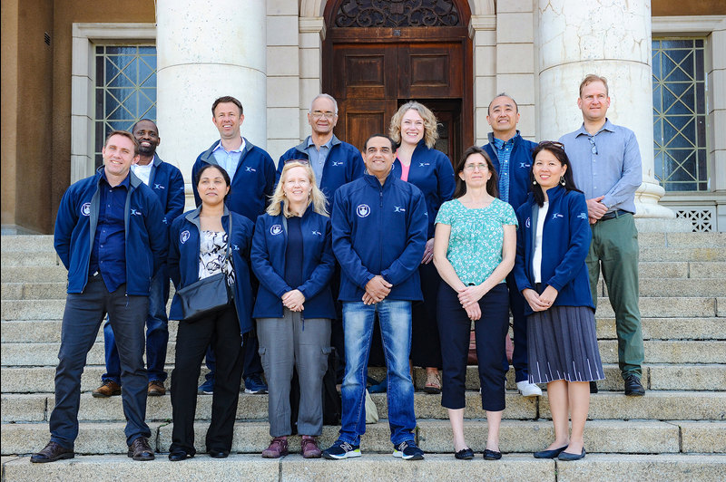 Members of the IARU REWG at the Sarah Baartman Hall during a tour of UCT’s upper campus. 