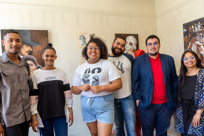 AKALA co-founders and volunteers at The Co-Creation Station design thinking workshop. From left to right: Riyaadh Lawrence, Carrington Swarts, Luna August, Geoff Mullins, Declan Dyer and Wiaam Jacobs.