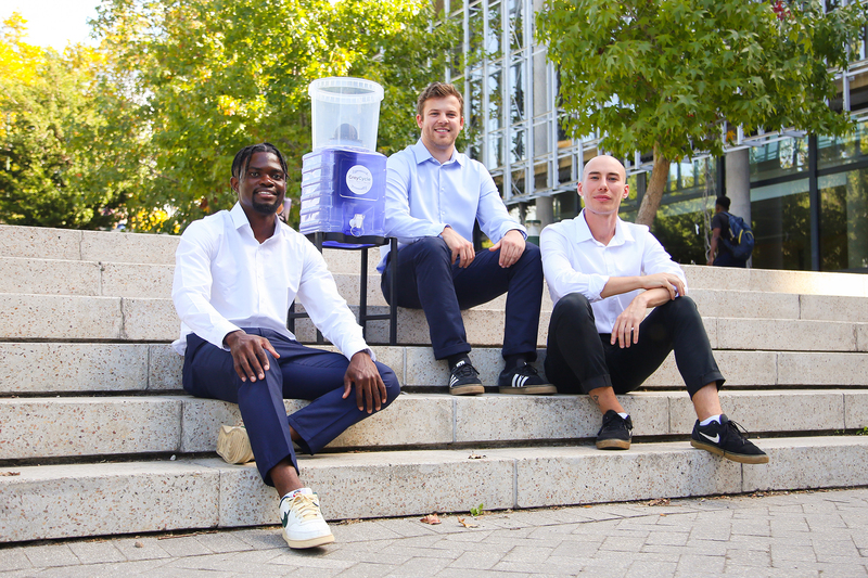 The victorious NextGen Engineers team (from left) Munashe Jambawo, Kai Goodall and Dino Kingsley-Rizzo with their award-winning GreyCycle Innovation. <b>Photo</b> Je’nine May.