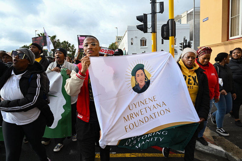 Masses marching in remembrance of Uyinene Mrwetyana.