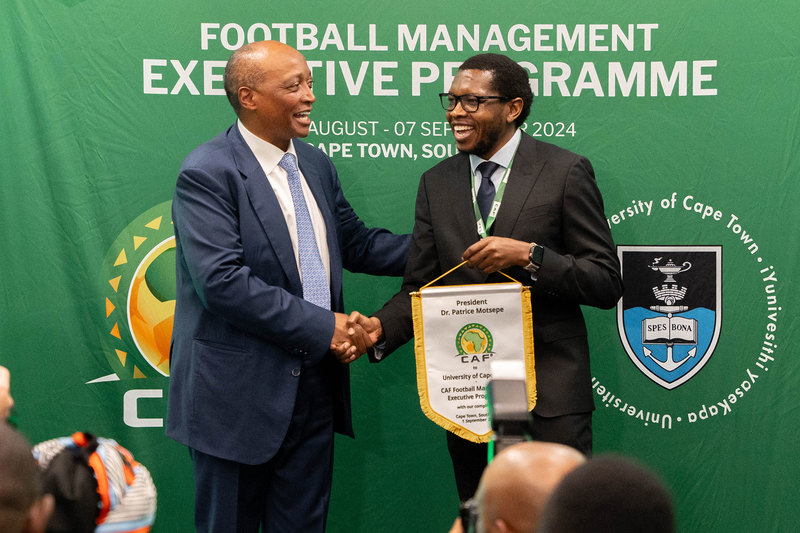 CAF president (left), Dr Patrice Motsepe, with UCT VC Prof Mosa Moshabela.