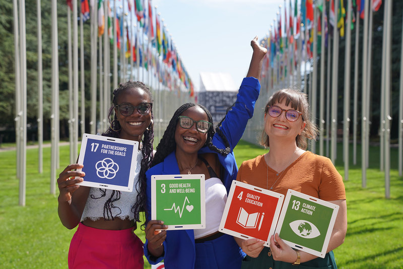 Precious Chidanyika, Nadine Nyamangirazi, and Danjelle Midgley at the 2024 SDG Summer School in Geneva. 