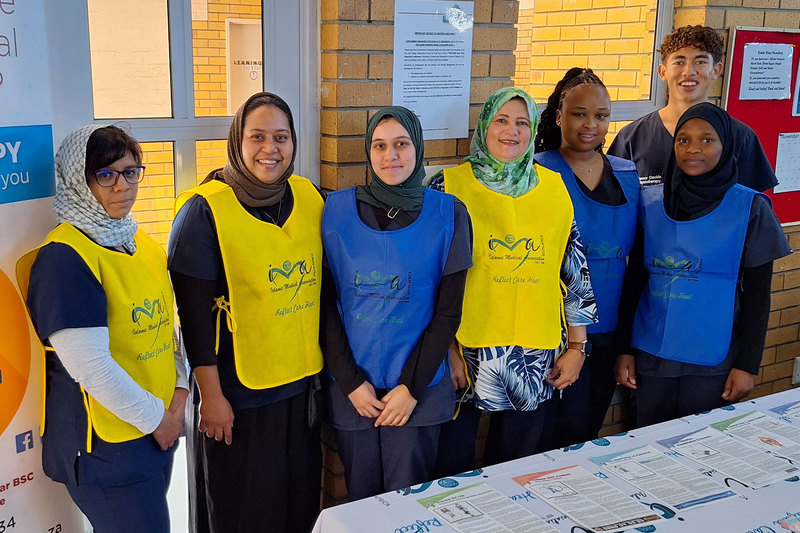 Physiotherapy team highlighting the benefits of social responsiveness. From left: Naa-ielah Pandey, Mariam Maged, Rukshaar Samodien, Fahmida Harris, Lindokuhle Mashinini, Olwethu Gumede and Connor Davids