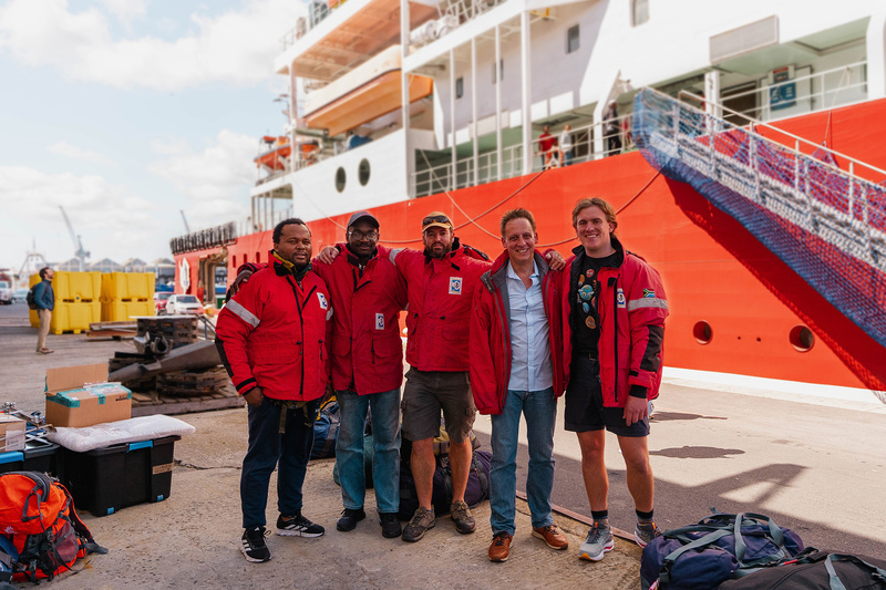 A team from the Polar Engineering Research Group at UCT has set off on their first field expedition to Antarctica. From left to right: Kamva Tabata, Chisambo Ng'ambi, Hendrik Smith, Prof Sebastian Skatulla, and Richard Ribbans