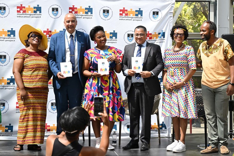 The celebrations attracted language experts from around the country. In this picture (from left): Prof Rethabile Possa (UCT), Lance Schultz (PanSLAB), Lesego Modutle (UCT), Prof Quentin Williams (UWC), Prof Lolie Makhubu-Badenhorst (UCT) and Siwe Toto (UCT).
